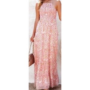 Koko + Mason Pink Pleasure Smocked Halter Maxi Dress Medium